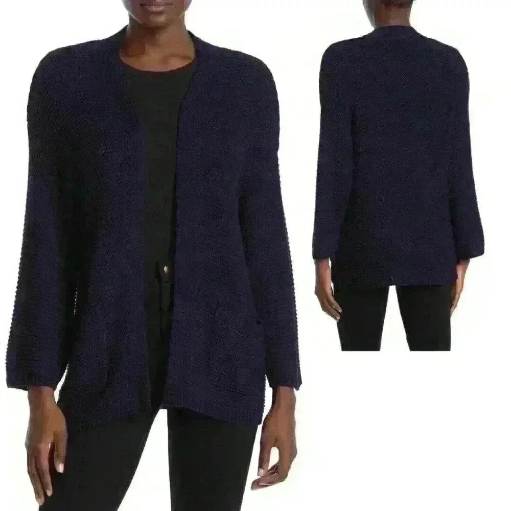 ceny Navy Knit Pocket Open Front Sweater Size S